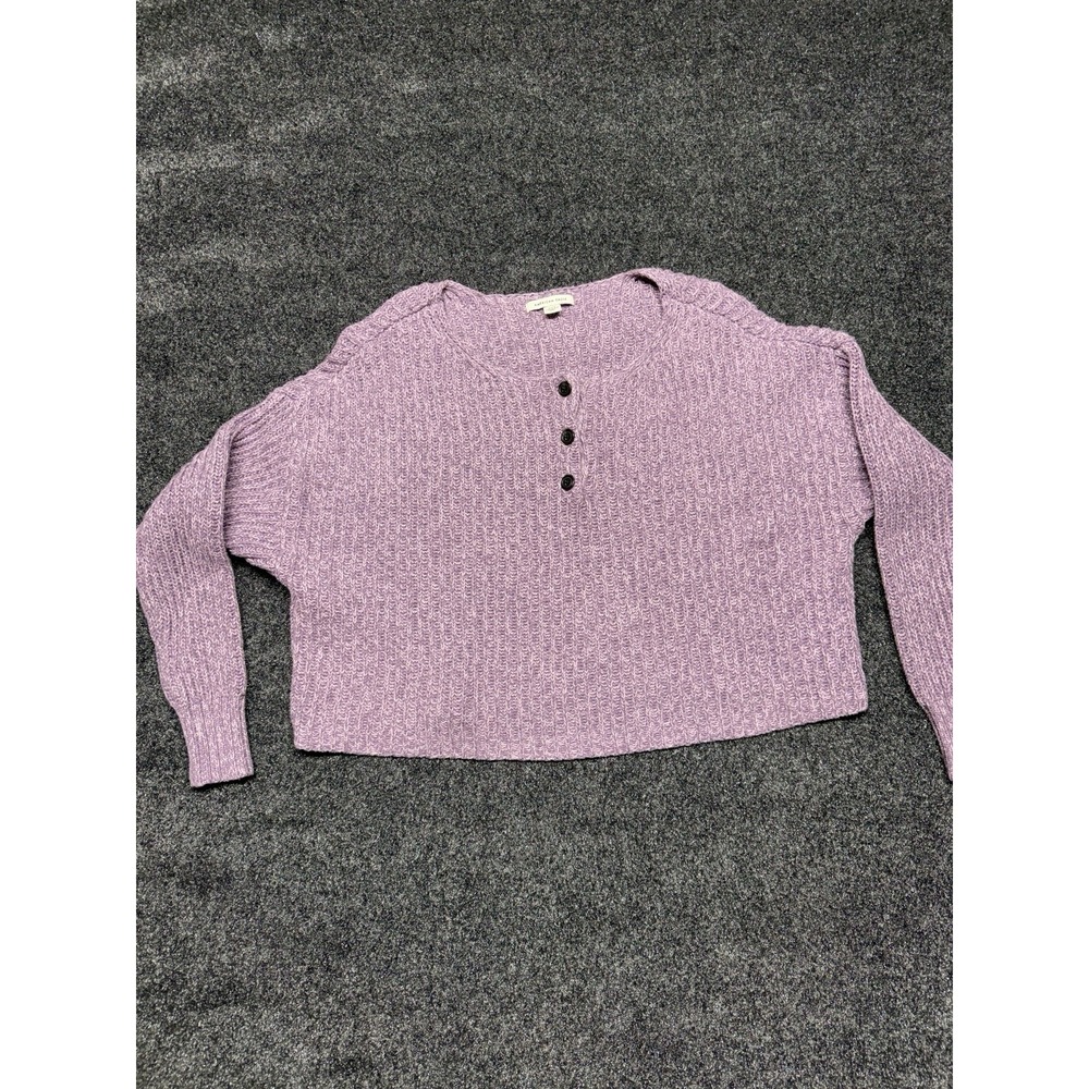 American Eagle Womens Medium Cropped Henley Sweater Knit Purple Lavender‎ Button